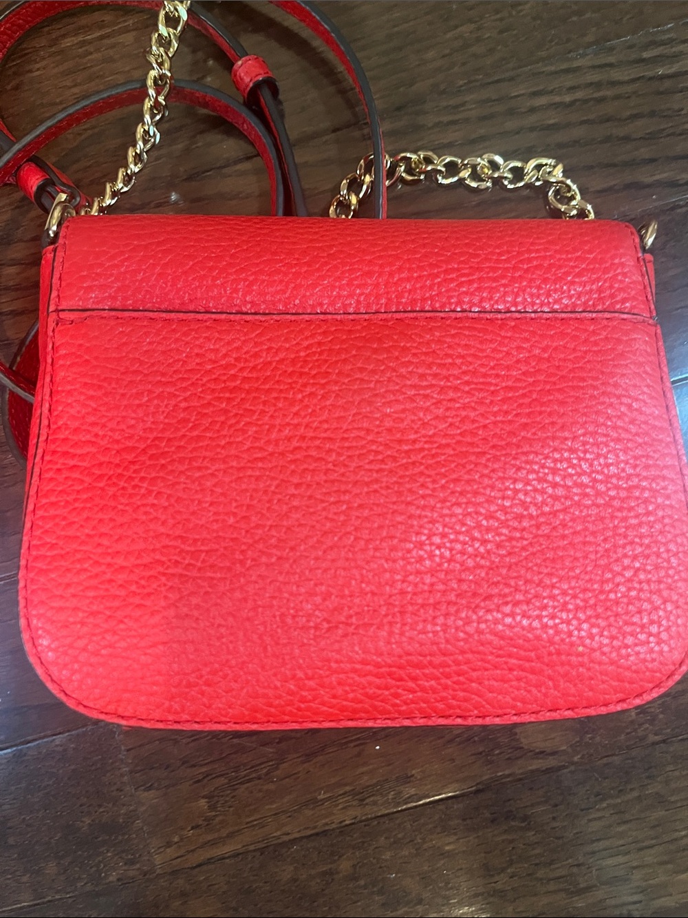 Michael Kors Red Pebbled Leather Crossbody with Gold MK Emblem - Picture 3 of 5